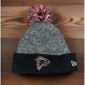 Atlanta Falcons Hat New Era NFL Pom Beanie Embroidered Grey & Black Men’s OSFM